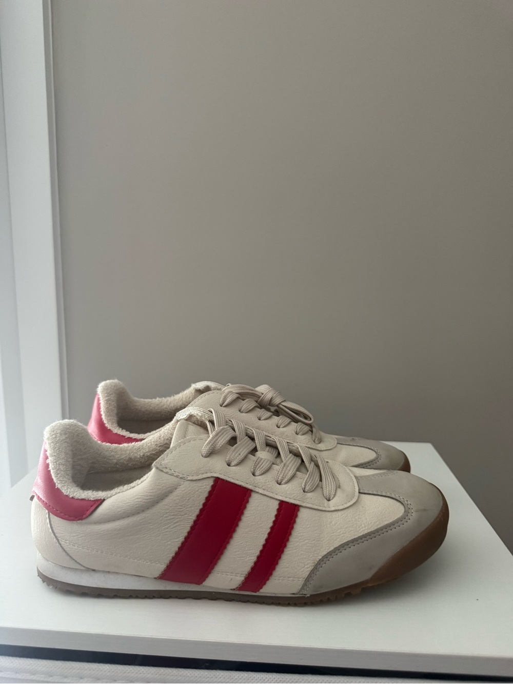 Dolce Vita Cream Sneakers with Pink and Red Accents